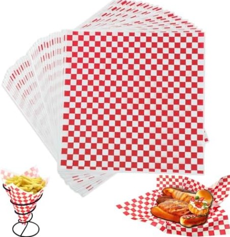 UKBR-12x12-red-checkered-grease-proof-paper.jpg UK-WAX - 12″x12″ Checkered Waxed Sheets-5000/pcs Red - 1/CS - Image 1