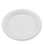 OME-P013 - 9" white round plate, sugarcane bagasse, 500/cs - 1/CS